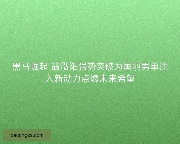 黑马崛起 翁泓阳强势突破为国羽男单注入新动力点燃未来希望